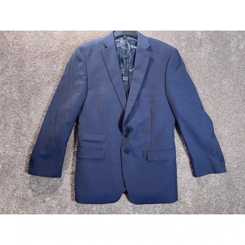 CALVIN KLEIN Mens Blue Black Check Two button Sport Coat Suit Jacket blazer 42 B
